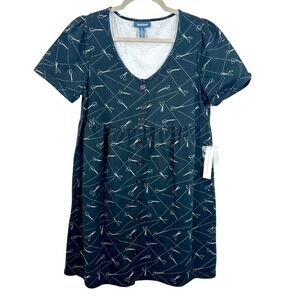 Modcloth Women's Size Small Dark Grey Scissors Graphic Print V Neck Mini Dress